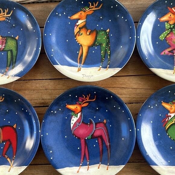 Certified Intern. 6 Rebecca Ruegger Vintage 8” Reindeer Plates - Picture 3 of 5